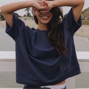 Daily Drill Cropped Sleeve Crew — navy